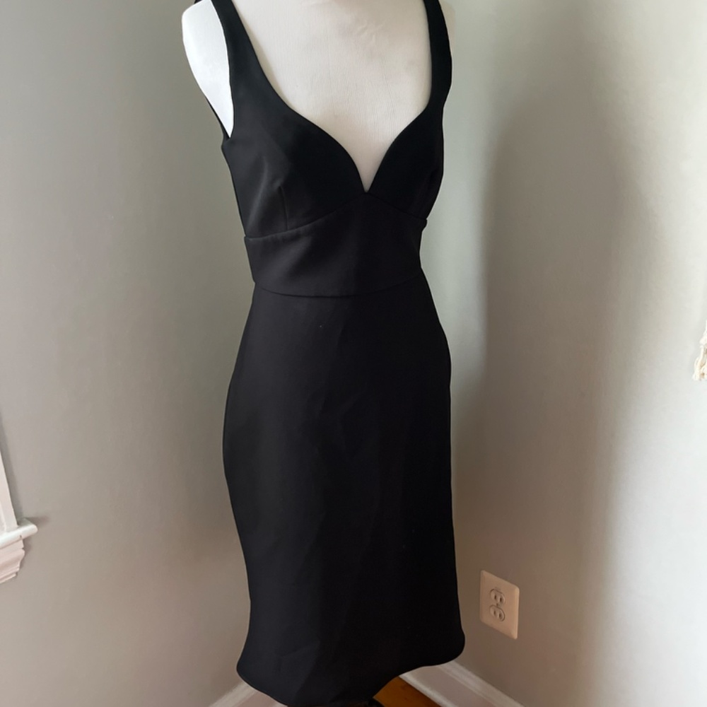 Jill Stuart Black Midi Dress with Plunging V-Neck - Picture 2 of 8